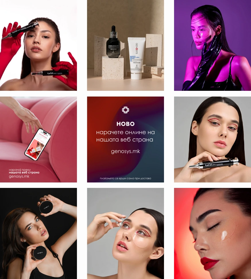 Social Media Content für Genosys – digitale Marketingkampagne für Kosmetik