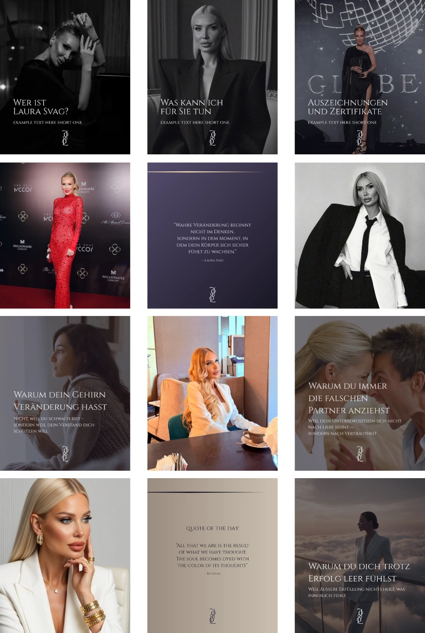 Social Media Design für Laura Svag – Coaching-Marke Schweiz