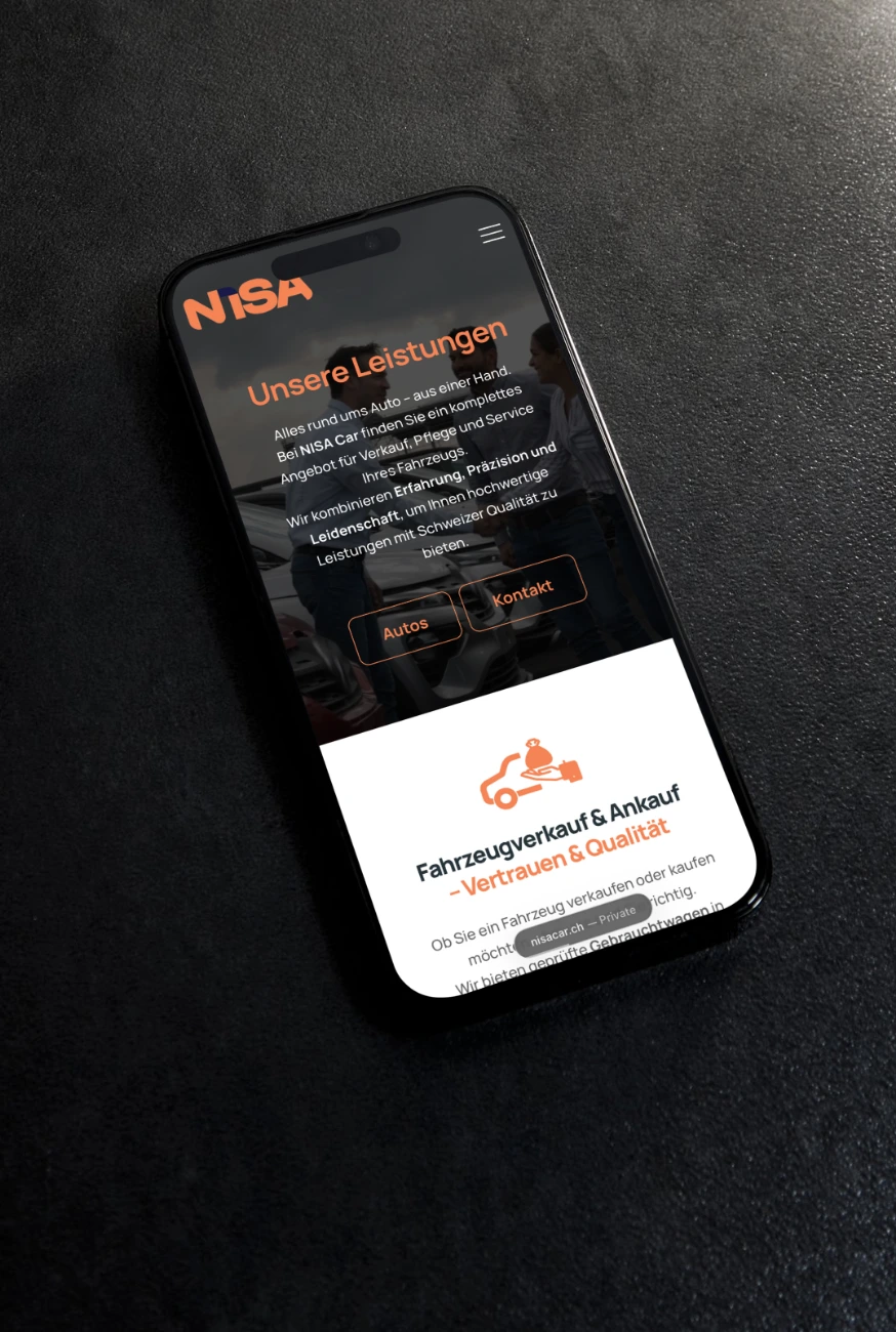 NISA Car – Mehrsprachige Automotive Website & SEO | Lumovo Mehrsprachige Automotive Website & SEO für NISA Car: Automotive Website Schweiz mit Online-Fahrzeugkatalog, WordPress und SEO-Setup. 4