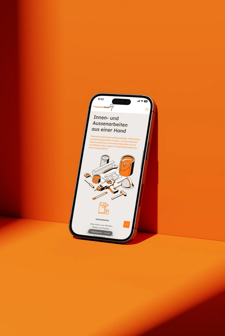 T-Bauteam WordPress Website auf Smartphone – responsive Webentwicklung von Lumovo